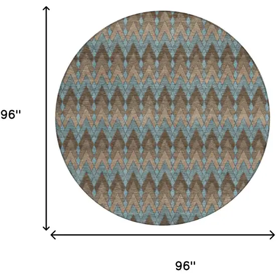 8' Brown And Chocolate Round Geometric Washable Indoor Outdoor Area Rug Photo 7
