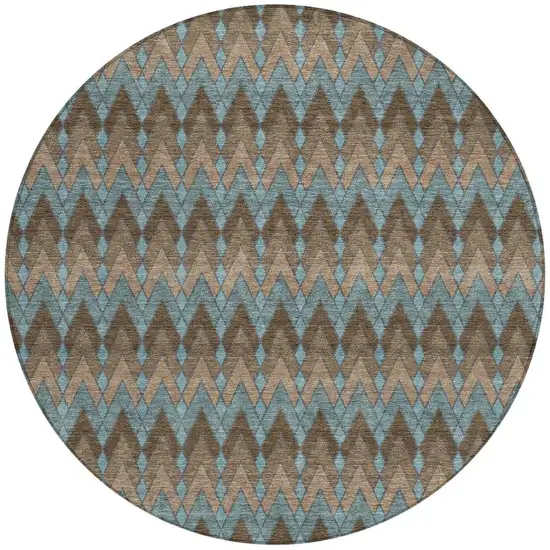 8' Brown And Chocolate Round Geometric Washable Indoor Outdoor Area Rug Photo 4