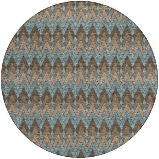 8' Brown And Chocolate Round Geometric Washable Indoor Outdoor Area Rug Photo 2