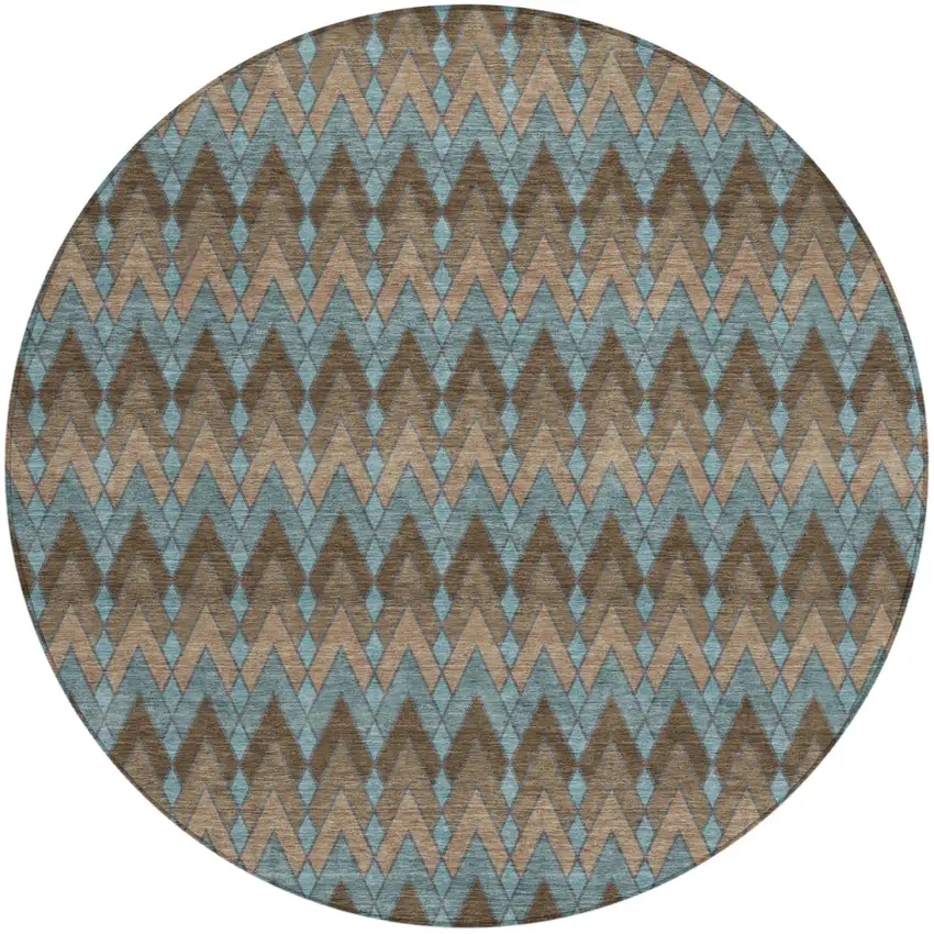 8' Brown And Chocolate Round Geometric Washable Indoor Outdoor Area Rug Photo 2
