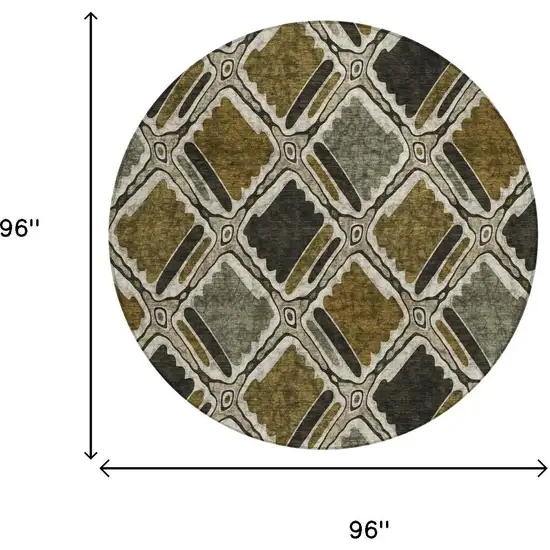 8' Brown And Chocolate Round Geometric Washable Indoor Outdoor Area Rug Photo 5