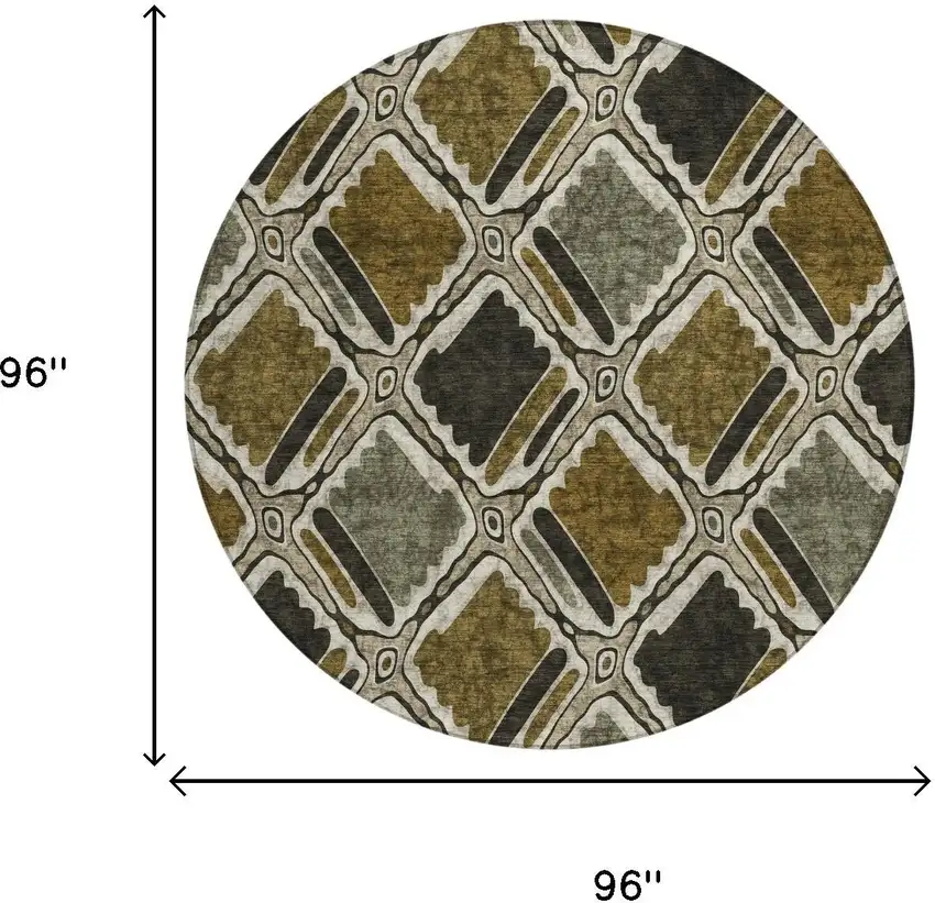 8' Brown And Chocolate Round Geometric Washable Indoor Outdoor Area Rug Photo 5