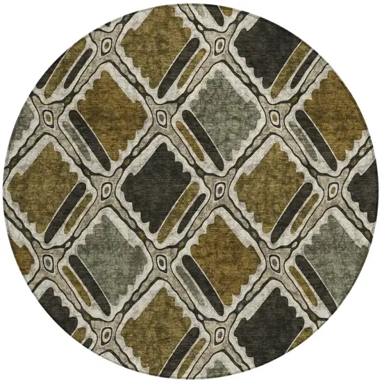 8' Brown And Chocolate Round Geometric Washable Indoor Outdoor Area Rug Photo 2