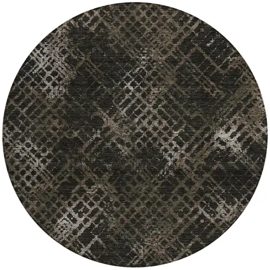 8' Brown And Chocolate Round Geometric Washable Indoor Outdoor Area Rug Photo 7