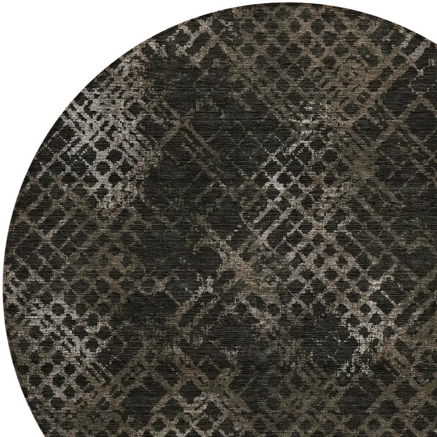 8' Brown And Chocolate Round Geometric Washable Indoor Outdoor Area Rug Photo 6