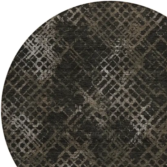 8' Brown And Chocolate Round Geometric Washable Indoor Outdoor Area Rug Photo 6