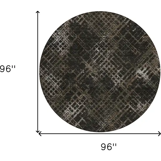 8' Brown And Chocolate Round Geometric Washable Indoor Outdoor Area Rug Photo 3