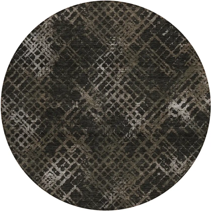 8' Brown And Chocolate Round Geometric Washable Indoor Outdoor Area Rug Photo 2