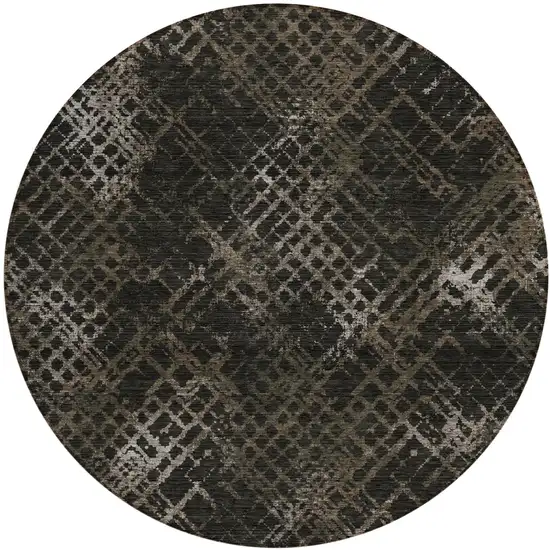 8' Brown And Chocolate Round Geometric Washable Indoor Outdoor Area Rug Photo 2