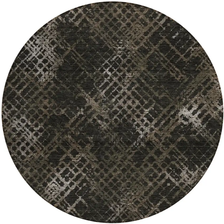 8' Brown And Chocolate Round Geometric Washable Indoor Outdoor Area Rug Photo 2