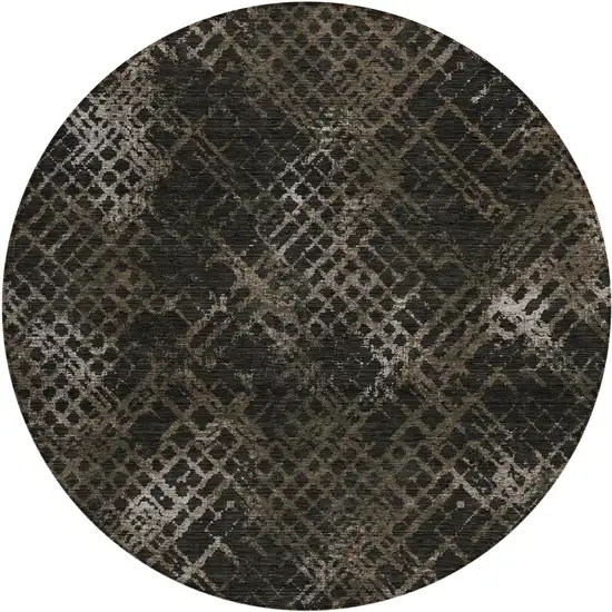 8' Brown And Chocolate Round Geometric Washable Indoor Outdoor Area Rug Photo 2