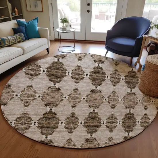 8' Brown And Chocolate Round Moroccan Washable Indoor Outdoor Area Rug Photo 7