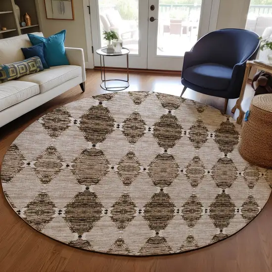 8' Brown And Chocolate Round Moroccan Washable Indoor Outdoor Area Rug Photo 7