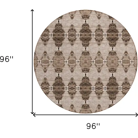 8' Brown And Chocolate Round Moroccan Washable Indoor Outdoor Area Rug Photo 3