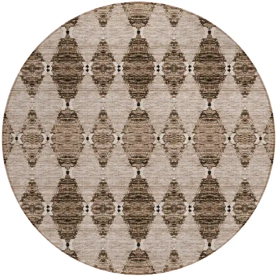 8' Brown And Chocolate Round Moroccan Washable Indoor Outdoor Area Rug Photo 2