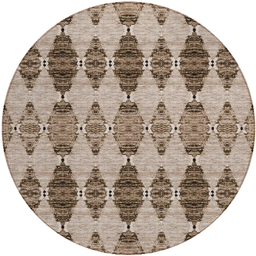 8' Brown And Chocolate Round Moroccan Washable Indoor Outdoor Area Rug Photo 2