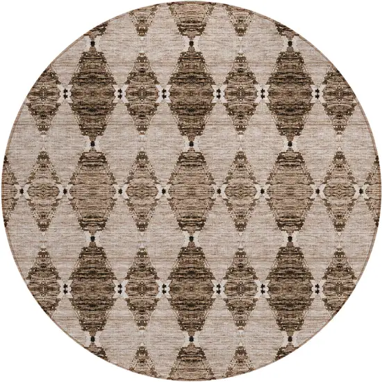 8' Brown And Chocolate Round Moroccan Washable Indoor Outdoor Area Rug Photo 2