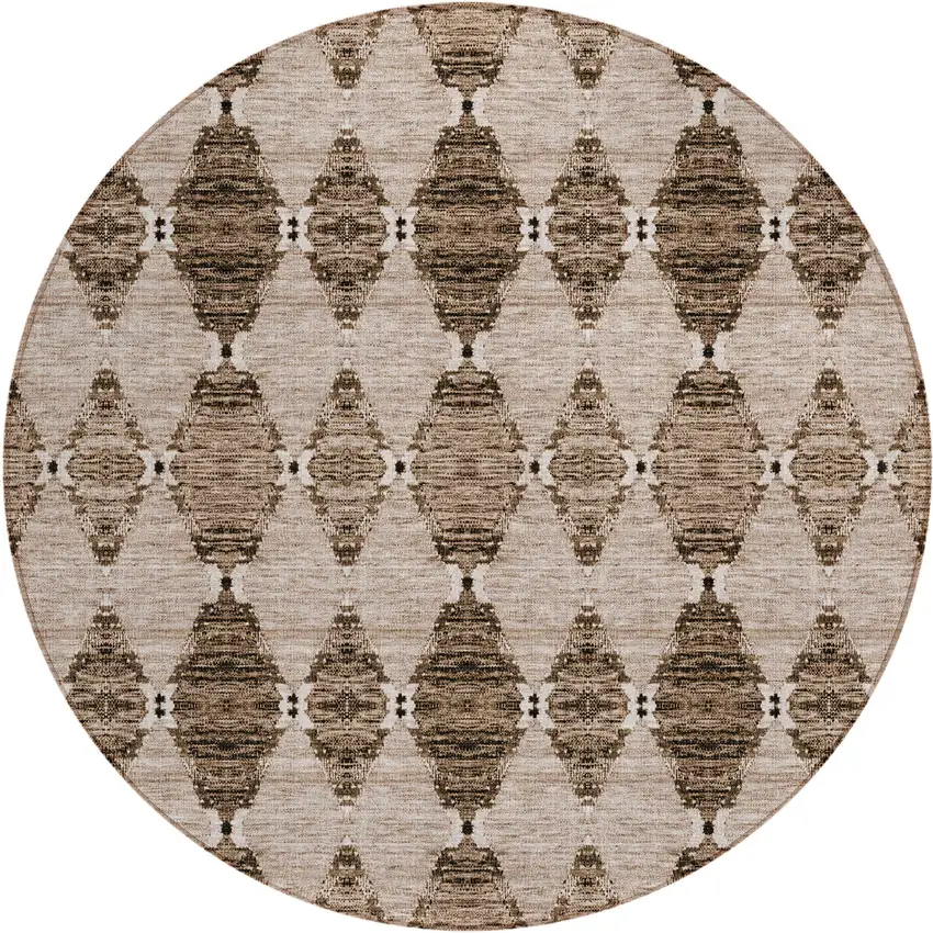 8' Brown And Chocolate Round Moroccan Washable Indoor Outdoor Area Rug Photo 2