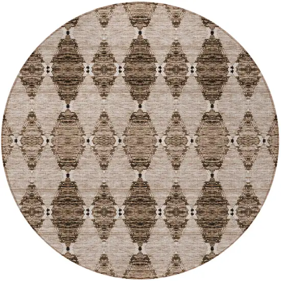 8' Brown And Chocolate Round Moroccan Washable Indoor Outdoor Area Rug Photo 5