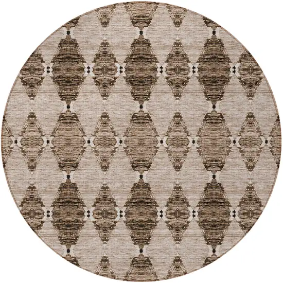 8' Brown And Chocolate Round Moroccan Washable Indoor Outdoor Area Rug Photo 5