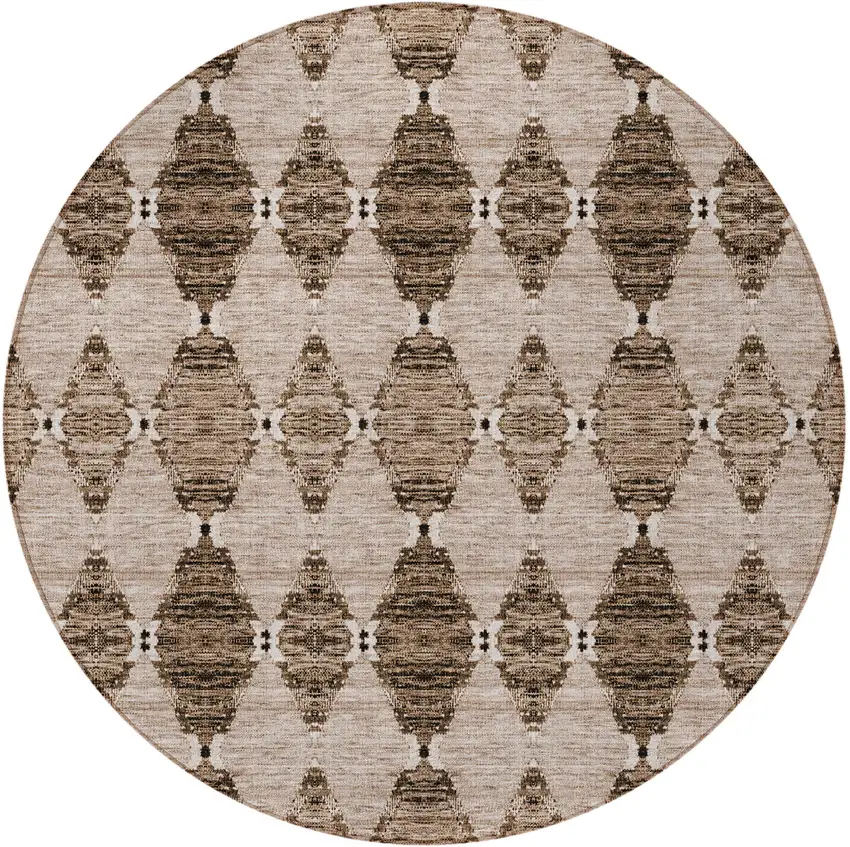 8' Brown And Chocolate Round Moroccan Washable Indoor Outdoor Area Rug Photo 5