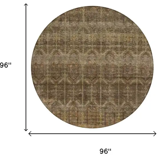 8' Brown And Chocolate Round Tribal Washable Indoor Outdoor Area Rug Photo 7