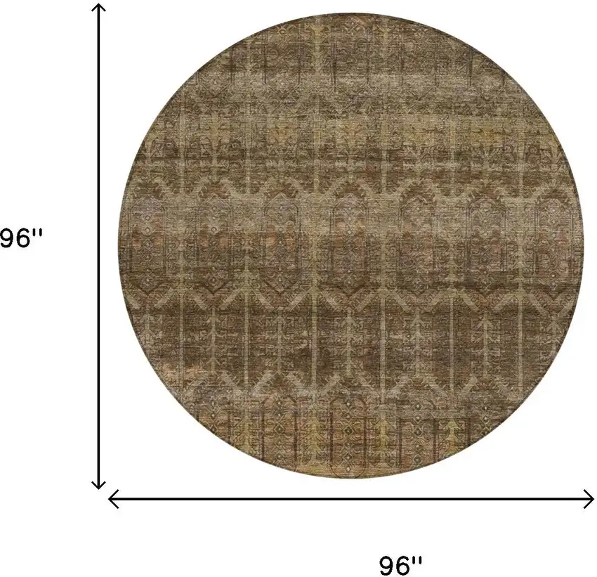 8' Brown And Chocolate Round Tribal Washable Indoor Outdoor Area Rug Photo 7