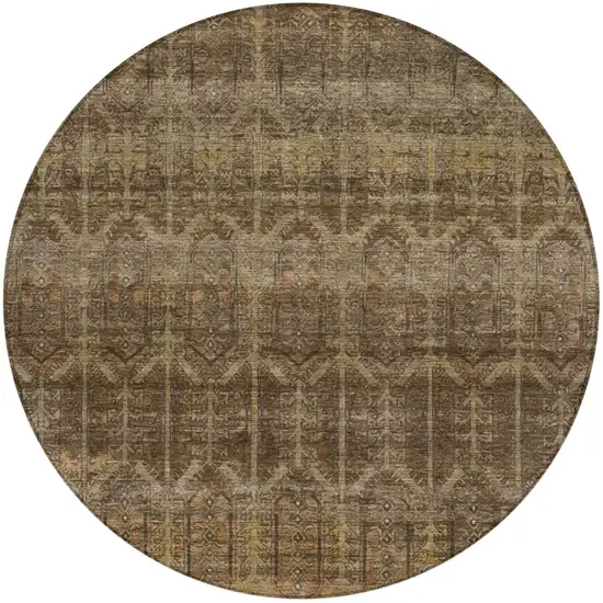 8' Brown And Chocolate Round Tribal Washable Indoor Outdoor Area Rug Photo 2