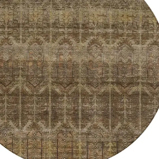 8' Brown And Chocolate Round Tribal Washable Indoor Outdoor Area Rug Photo 3
