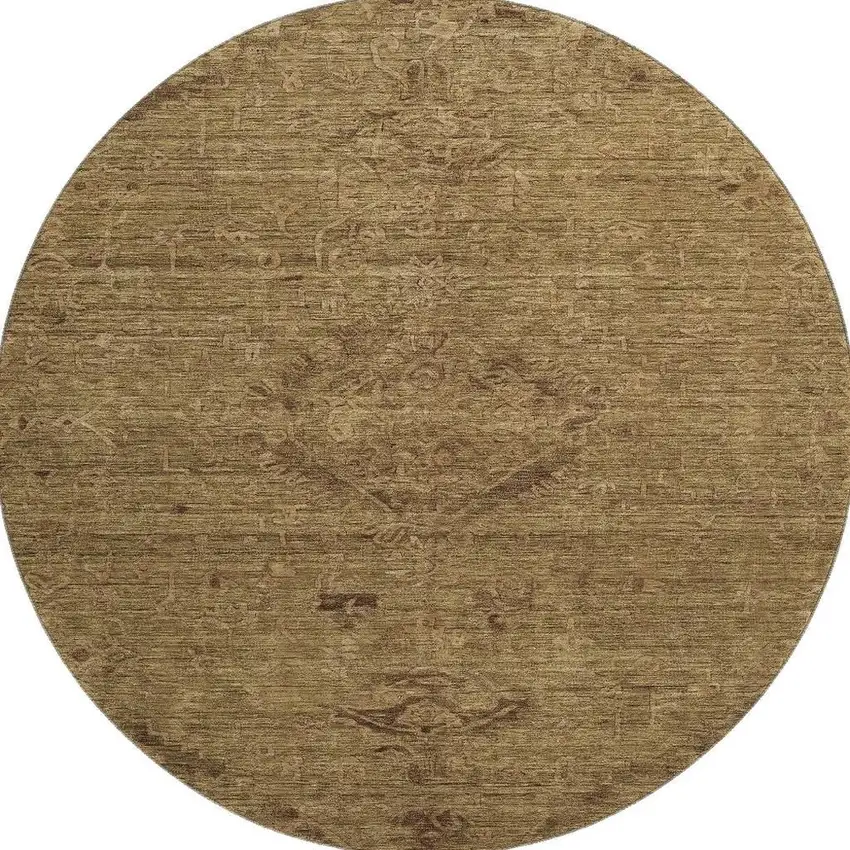 8' Brown And Coffee Medallion Washable Round Rug With UV Protection Photo 2