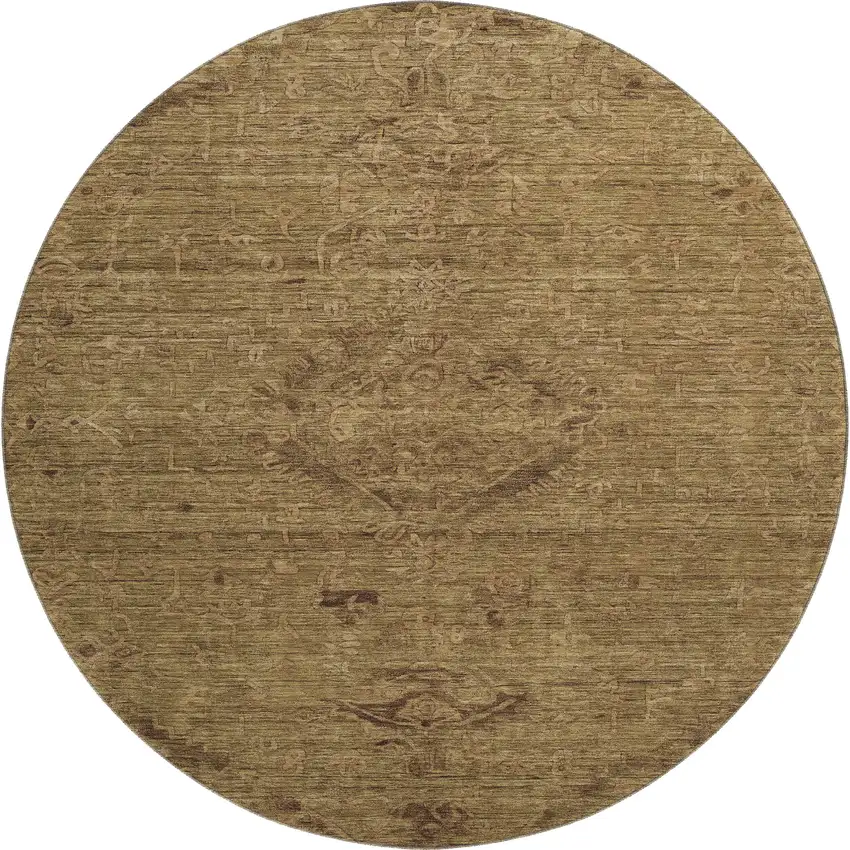 8' Brown And Coffee Medallion Washable Round Rug With UV Protection Photo 1