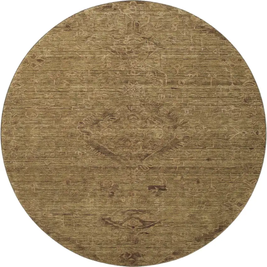 8' Brown And Coffee Medallion Washable Round Rug With UV Protection Photo 3