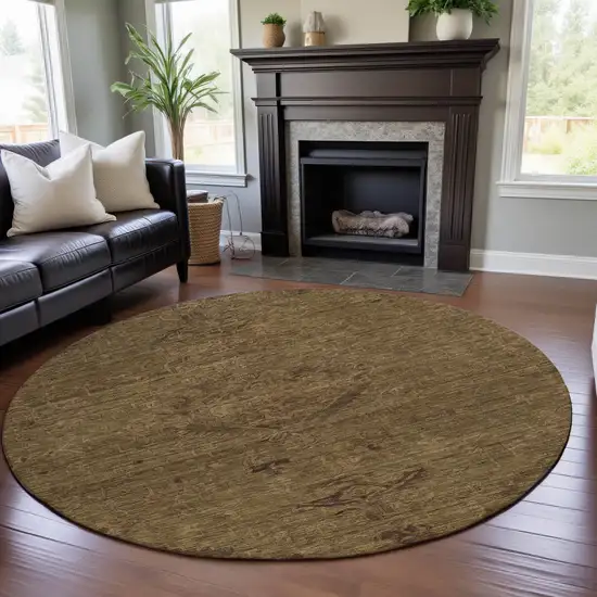 8' Brown And Coffee Medallion Washable Round Rug With UV Protection Photo 4