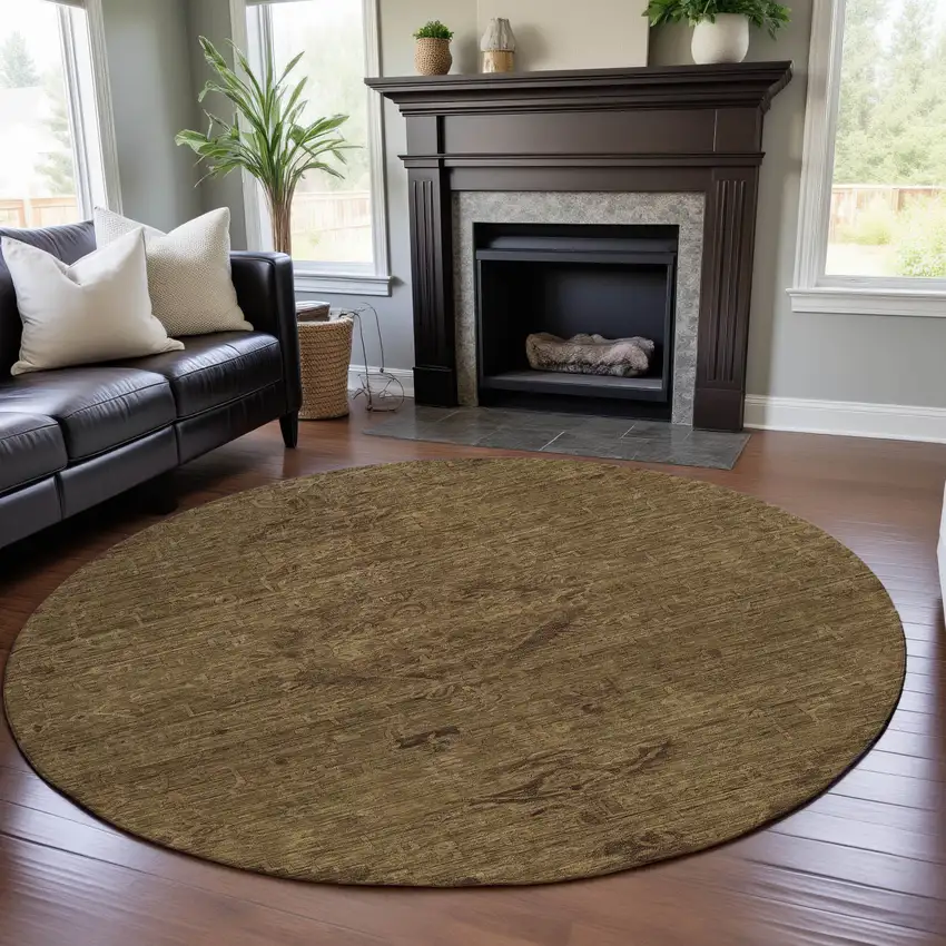 8' Brown And Coffee Medallion Washable Round Rug With UV Protection Photo 4