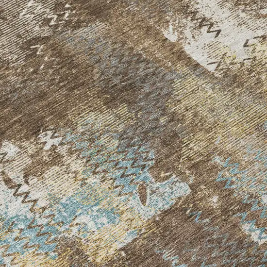 8' Brown And Coffee Round Abstract Washable Indoor Outdoor Area Rug Photo 4