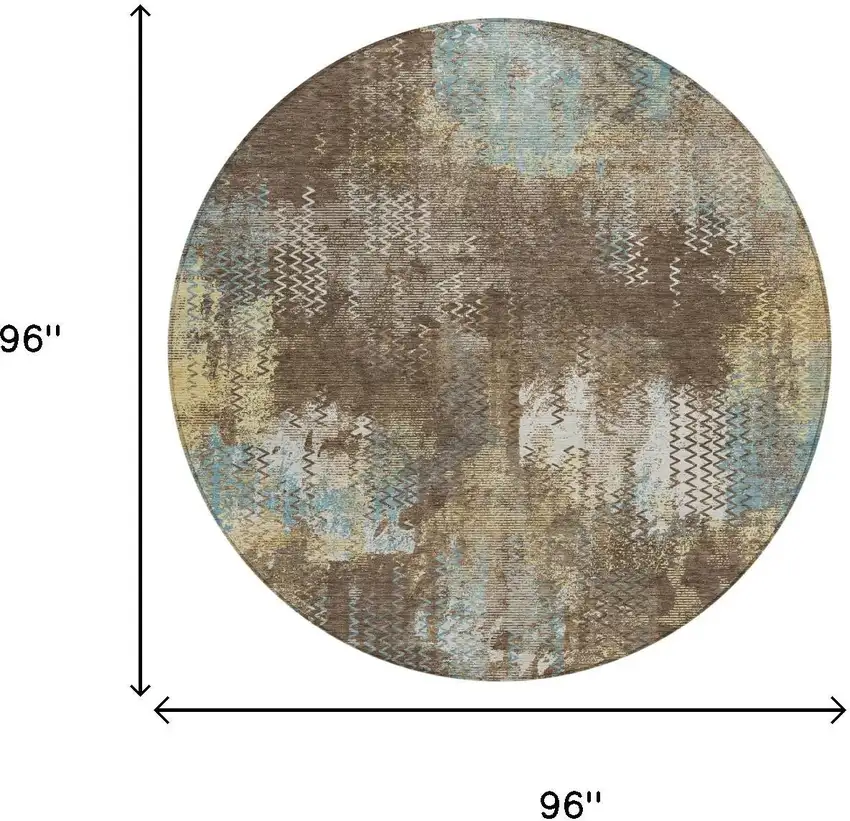 8' Brown And Coffee Round Abstract Washable Indoor Outdoor Area Rug Photo 5