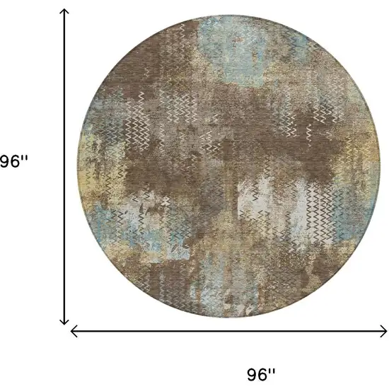 8' Brown And Coffee Round Abstract Washable Indoor Outdoor Area Rug Photo 5
