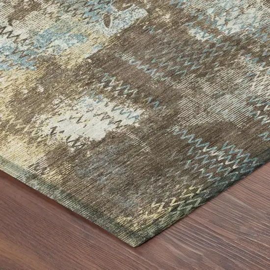 8' Brown And Coffee Round Abstract Washable Indoor Outdoor Area Rug Photo 3