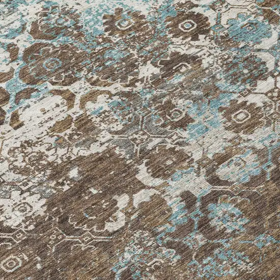 8' Brown And Coffee Round Floral Medallion Washable Indoor Outdoor Area Rug Photo 4