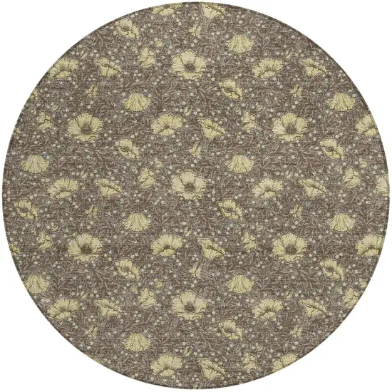 8' Brown And Coffee Round Floral Washable Indoor Outdoor Area Rug Photo 2