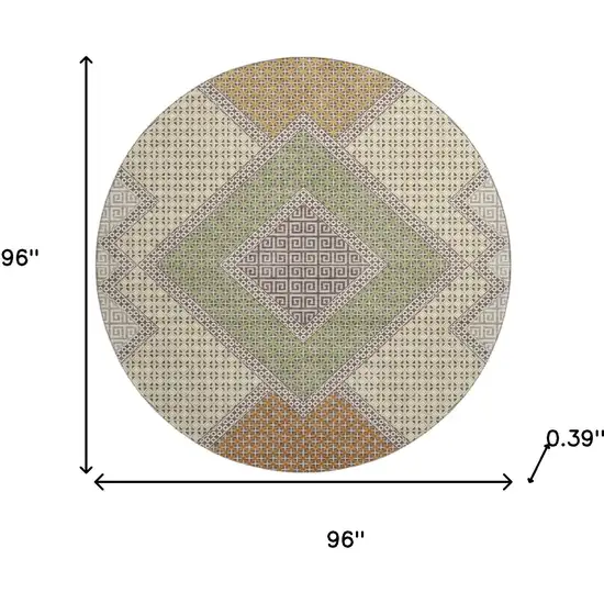 8' Brown And Copper Geometric Washable Round Rug With UV Protection Photo 8