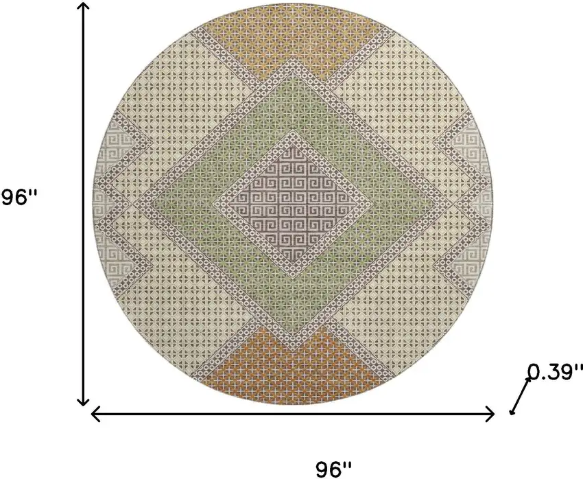 8' Brown And Copper Geometric Washable Round Rug With UV Protection Photo 8