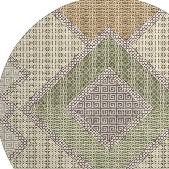 8' Brown And Copper Geometric Washable Round Rug With UV Protection Photo 3