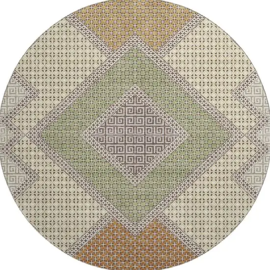 8' Brown And Copper Geometric Washable Round Rug With UV Protection Photo 4