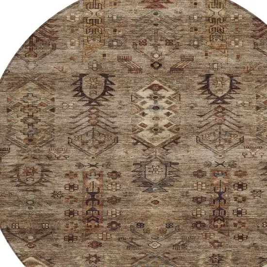 8' Brown And Copper Round Tribal Washable Indoor Outdoor Area Rug Photo 4