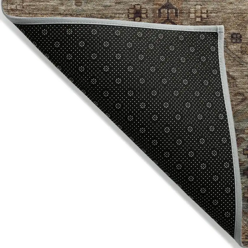 8' Brown And Copper Round Tribal Washable Indoor Outdoor Area Rug Photo 5