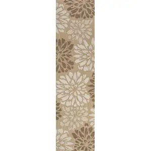 Photo of 10' Brown And Cream Floral Indoor Outdoor Runner Rug