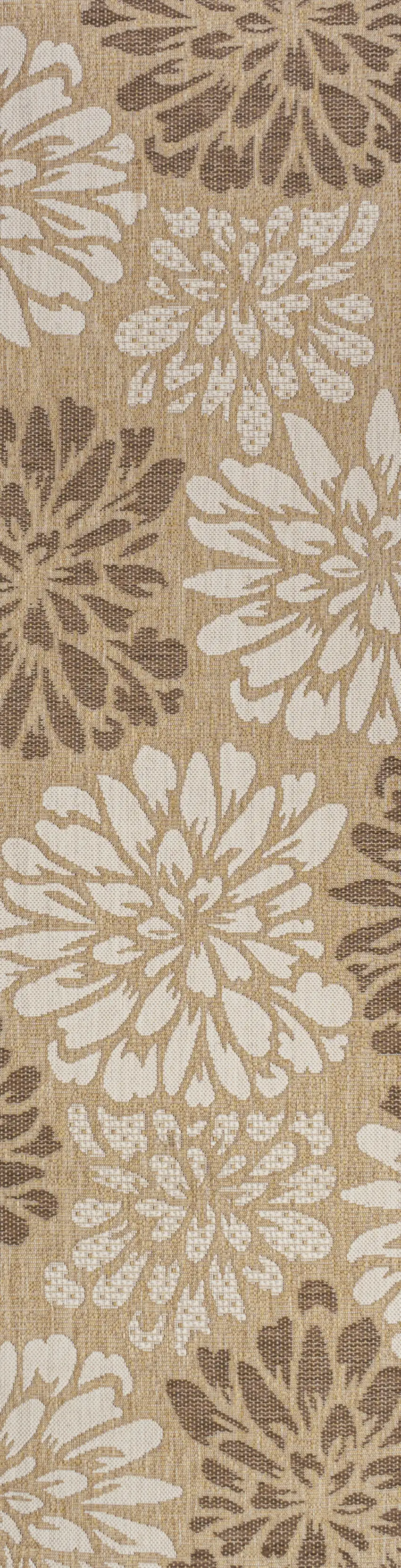 10' Brown And Cream Floral Indoor Outdoor Runner Rug Photo 1