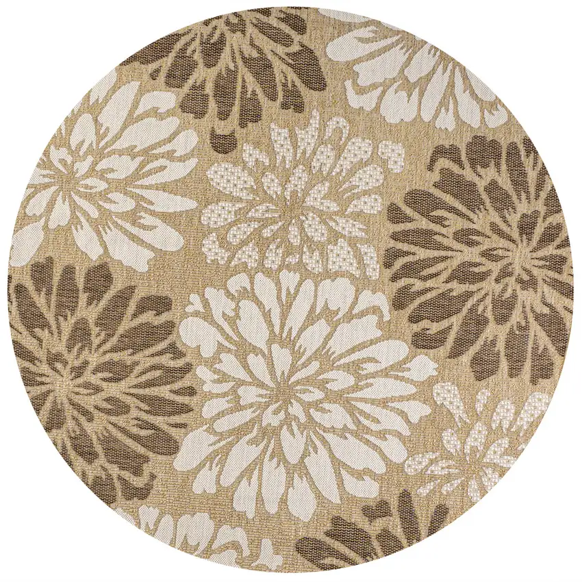 5' Brown And Cream Round Floral Indoor Outdoor Area Rug Photo 1