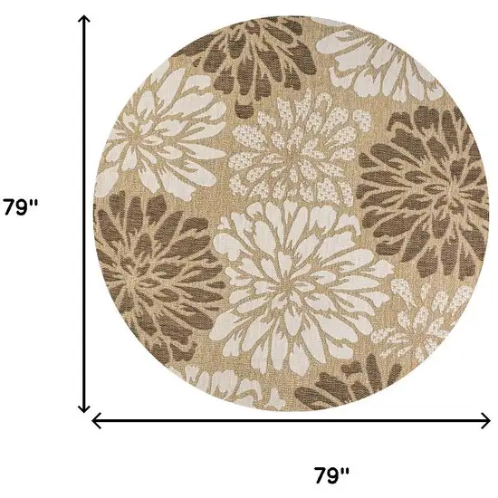 6' Brown And Cream Round Floral Indoor Outdoor Area Rug Photo 9